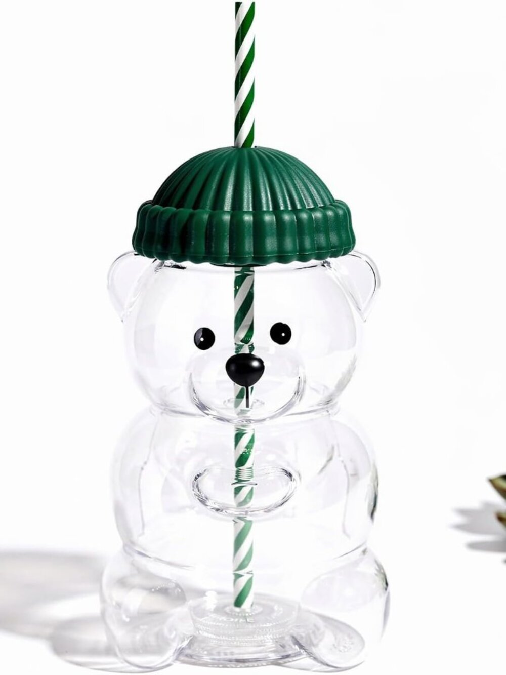 Cute Bear Glass Tumbler with Straw & Lid – Aesthetic Iced Coffee Cup (Green)